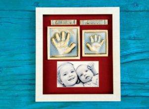 huellas bebe y hermana cerámica marco